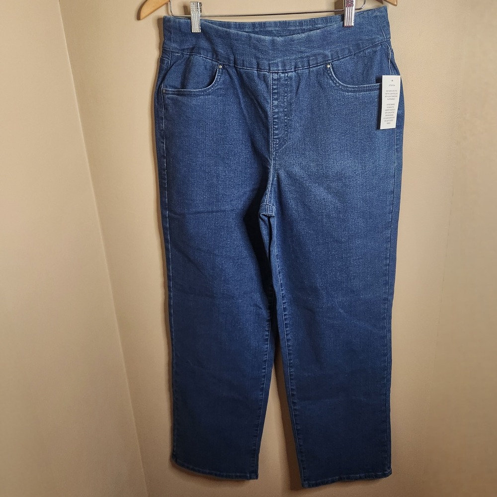 Blair Womens High Rise Pull On Straight Leg Jeans Medium Wash Blue Size 14